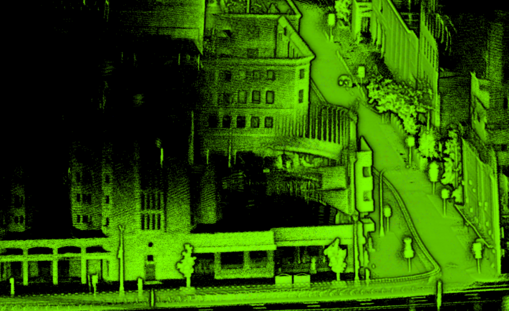 Point cloud obtained by Digital Roads, captured with Ouster OS0-128 and processed with KdLidar