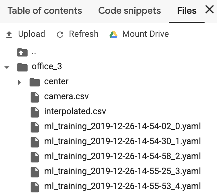 RC Car Ouster Lidar Training Dataset File Structure in Google Colab