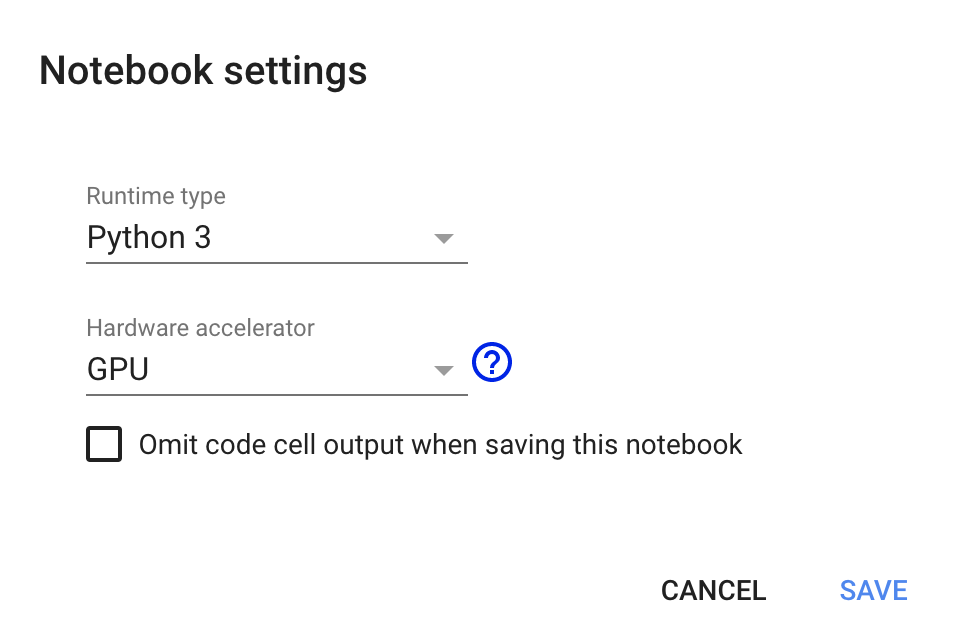 Google Colab Notebook Settings