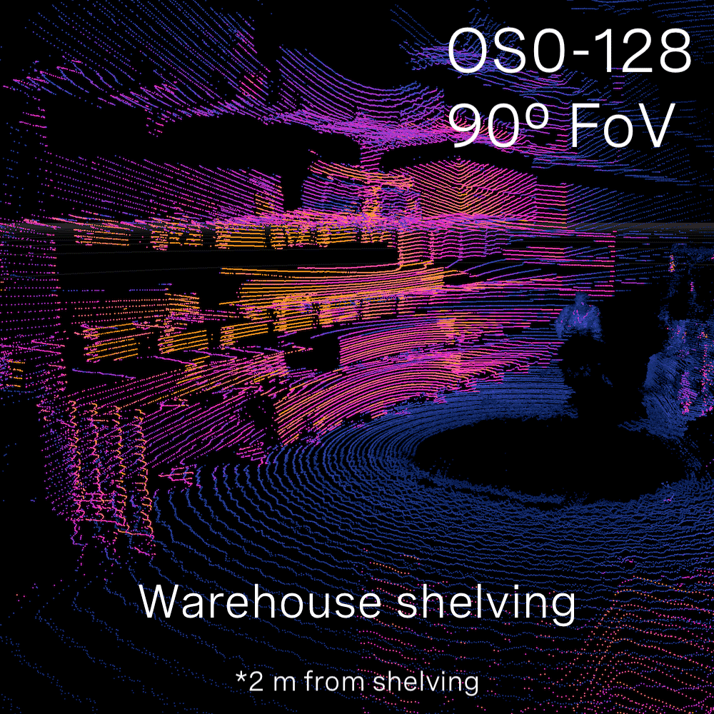 Lidar data point cloud data in a warehouse 2m from shelving